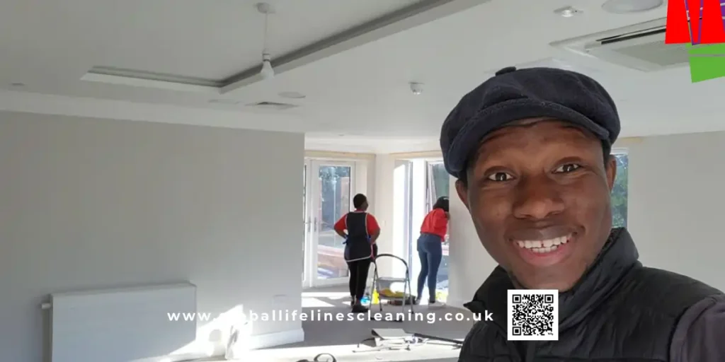 Two Professional Cleaners in PPE at Work – Global Lifelines Cleaning Services